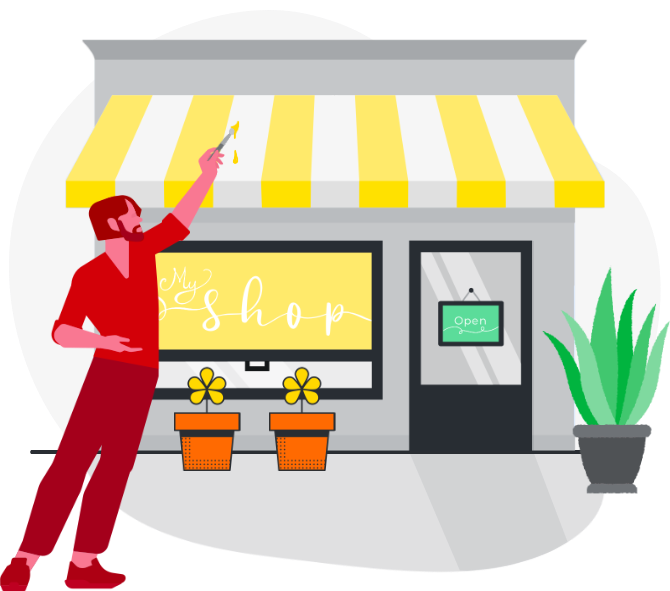 A cartoon of a computer desk, with a monitor showing a smiling woman opening an emailed graph on her laptop