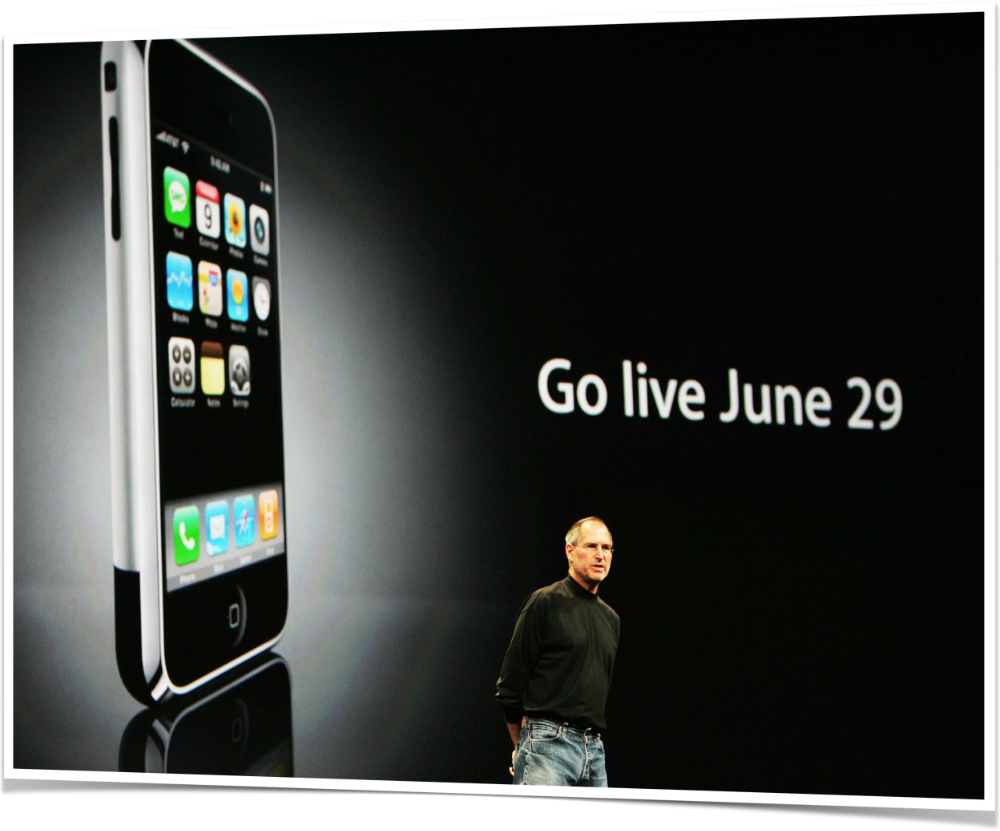 Steve Jobs presenting the introduction of the original iPhone