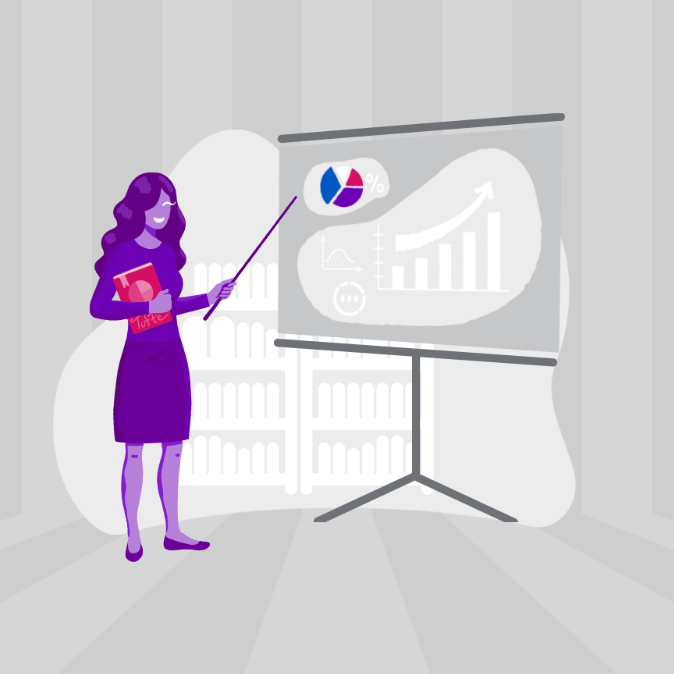 A cartoon of a woman teaching about graphs