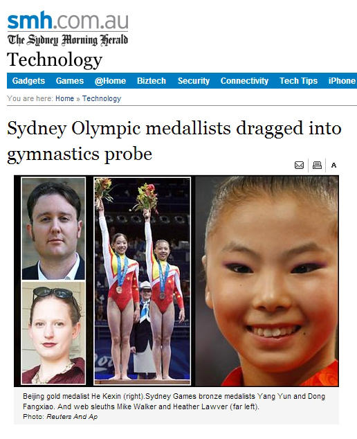 A screenshot from Australian news outlet, The Sydney Morning Herald, covering the Yang Yun campaign and the 2008 Beijing Olympics scandal