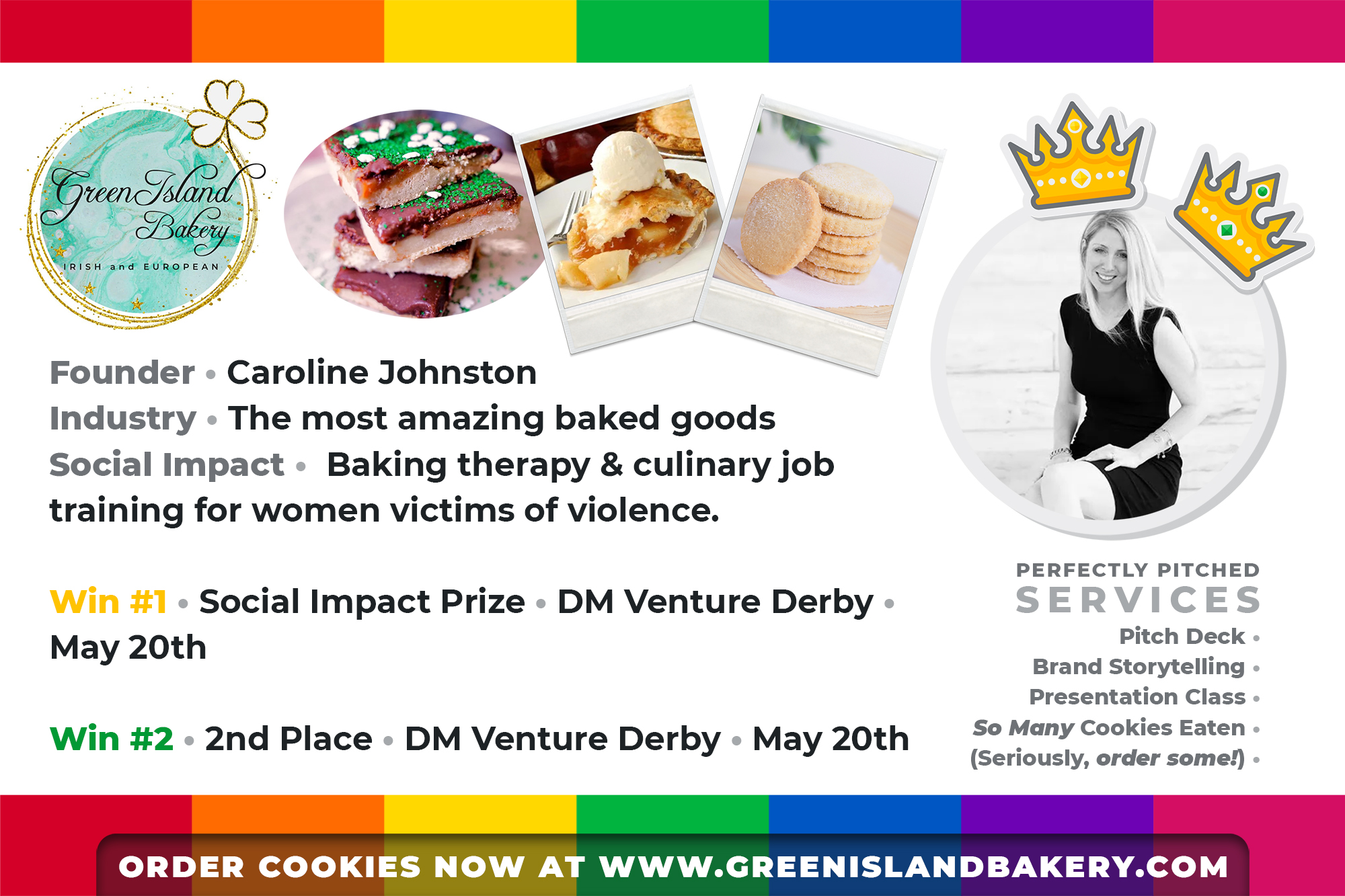 An image highlighting Caroline Johnston and her venture, Green Island Bakery!