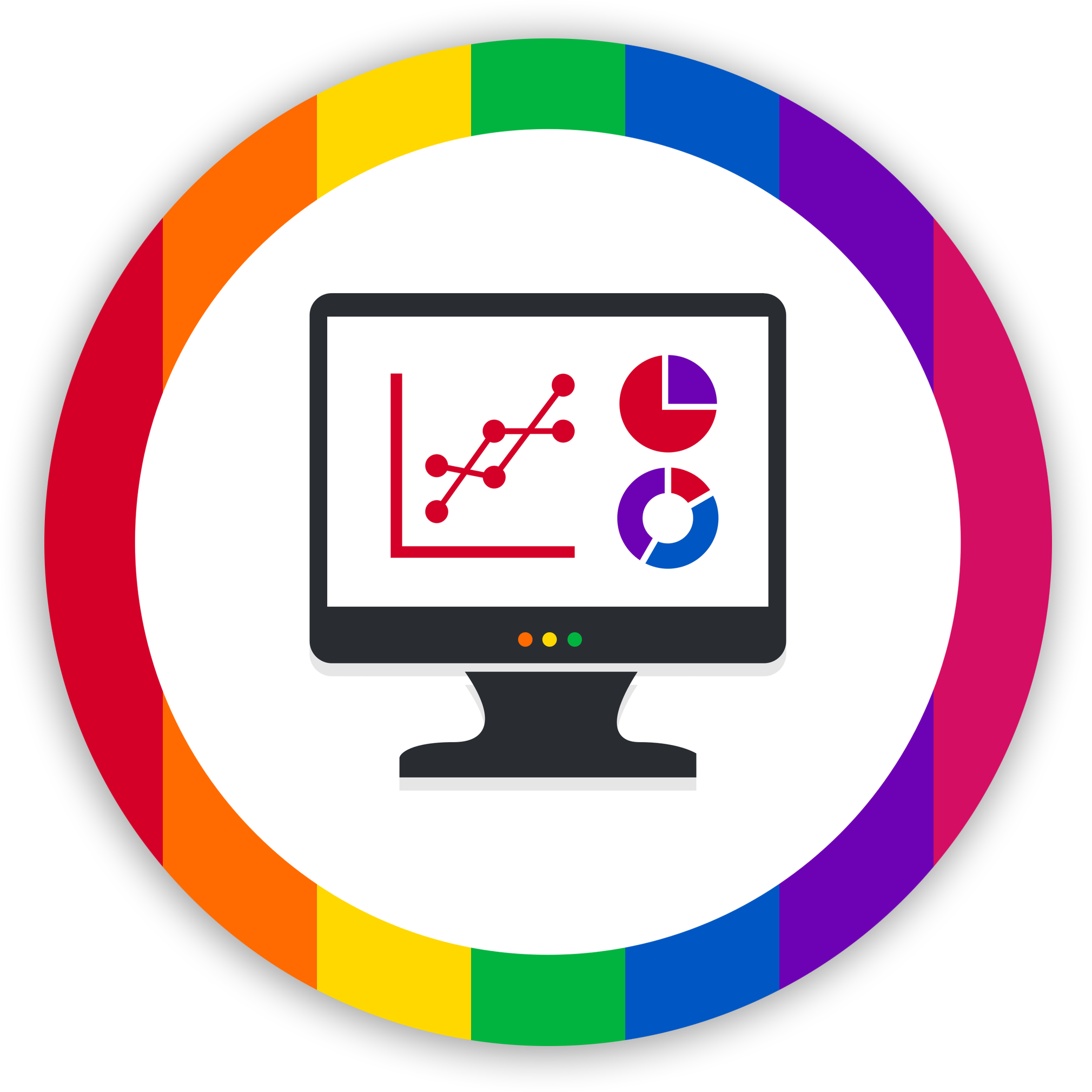 Perfectly Pitched's social media avatar, showing a brightly colored rainbow background, with an icon of a presentation on a computer screen.