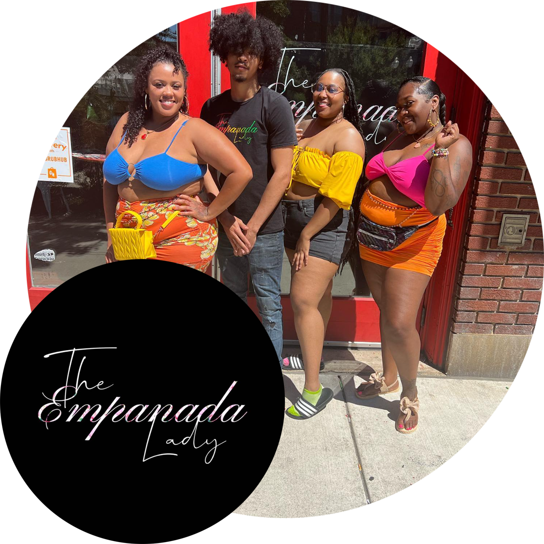 The logo & a promotional image from The Empanada Lady, home of the best Afro-Latinx fusion cuisine and experience in Baltimore, MD!