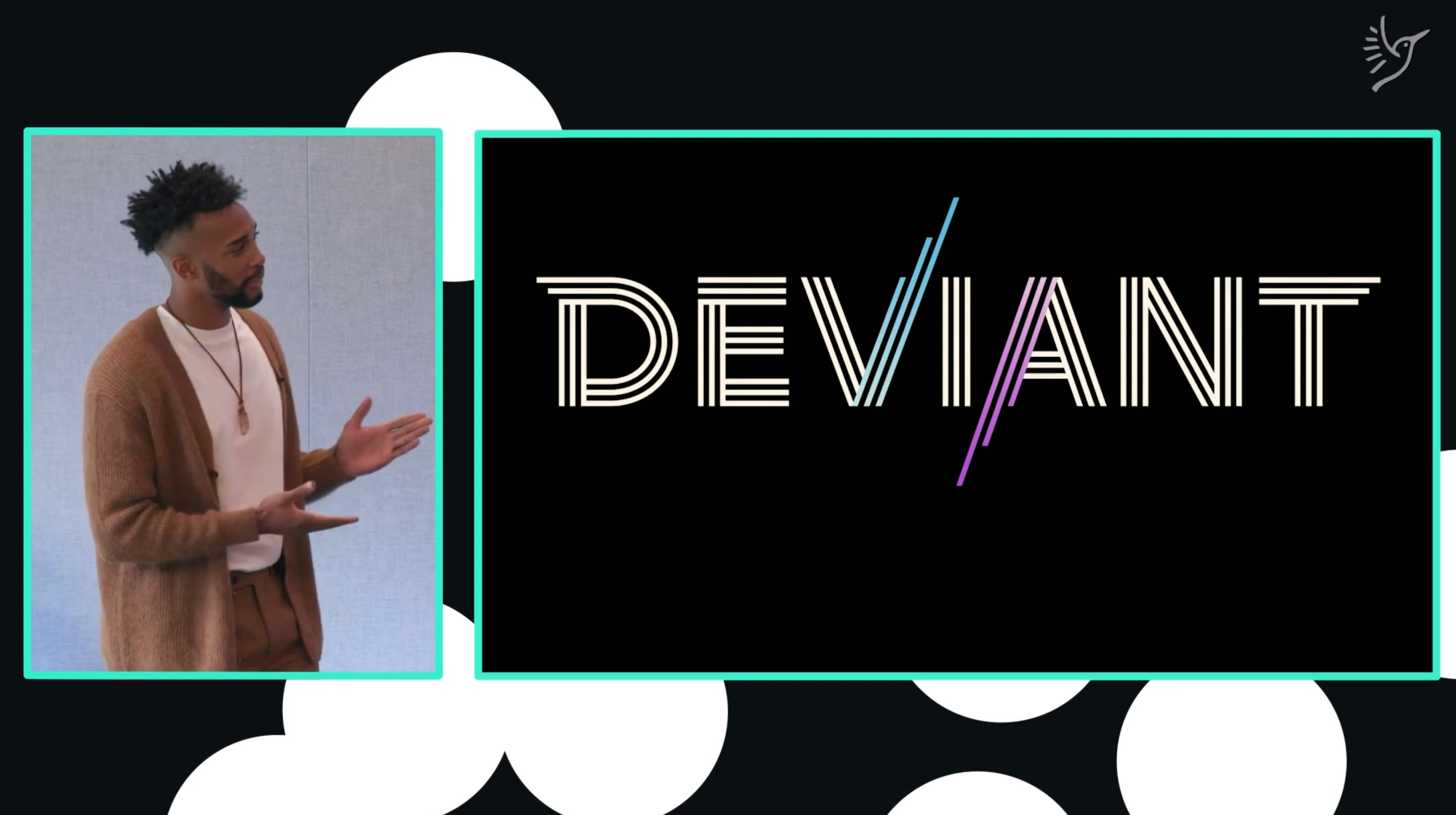 gallery-deviant Micah Roseboro, Founder of Deviant, presents his company at the Halcyon Opportunity Intensive 2021 Showcase, utilizing a brand, logo, and pitch deck created by Perfectly Pitched.